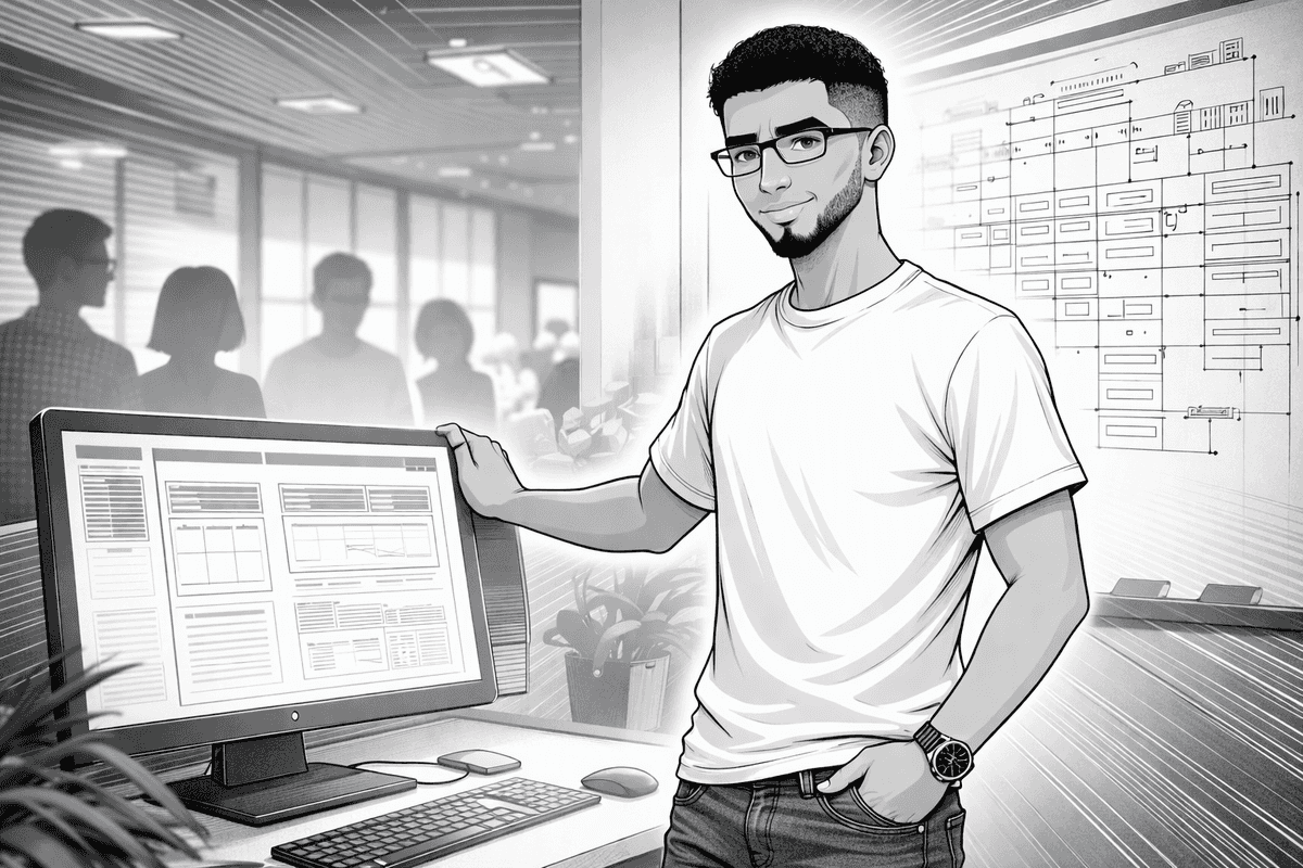Manga illustration of a confident senior engineer